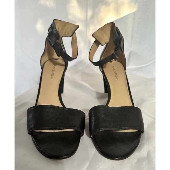 VIA SPIGA Black Leather Ankle Strap Open Toe Block Heel size 10 - Picture 3 of 11